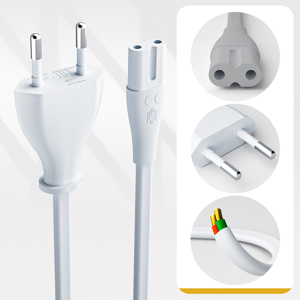 Kabel Daya Premium Euro TPE 2-cabang EU ke angka 8 IEC C7 Kabel daya untuk XiaoMi PS5 PS4 Apple TV Xbox Mac mini Kabel Daya