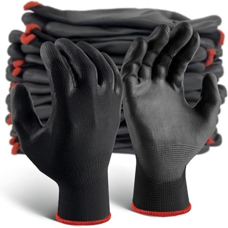 Gants noirs à revêtement PU, antidérapants, multi-scénarios, en Nylon PU, durables, pour machines de jardinage, réparation automobile, 6/12/18 pièces