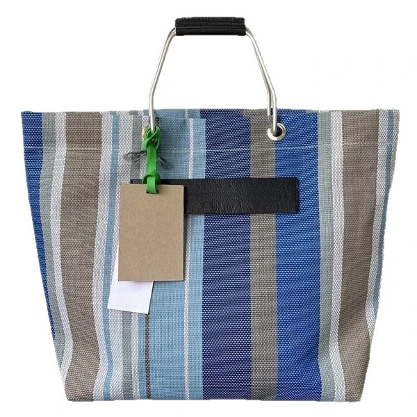 Casual Striped Tote Bag with Metal Handle & Leather Accent for Daily Use