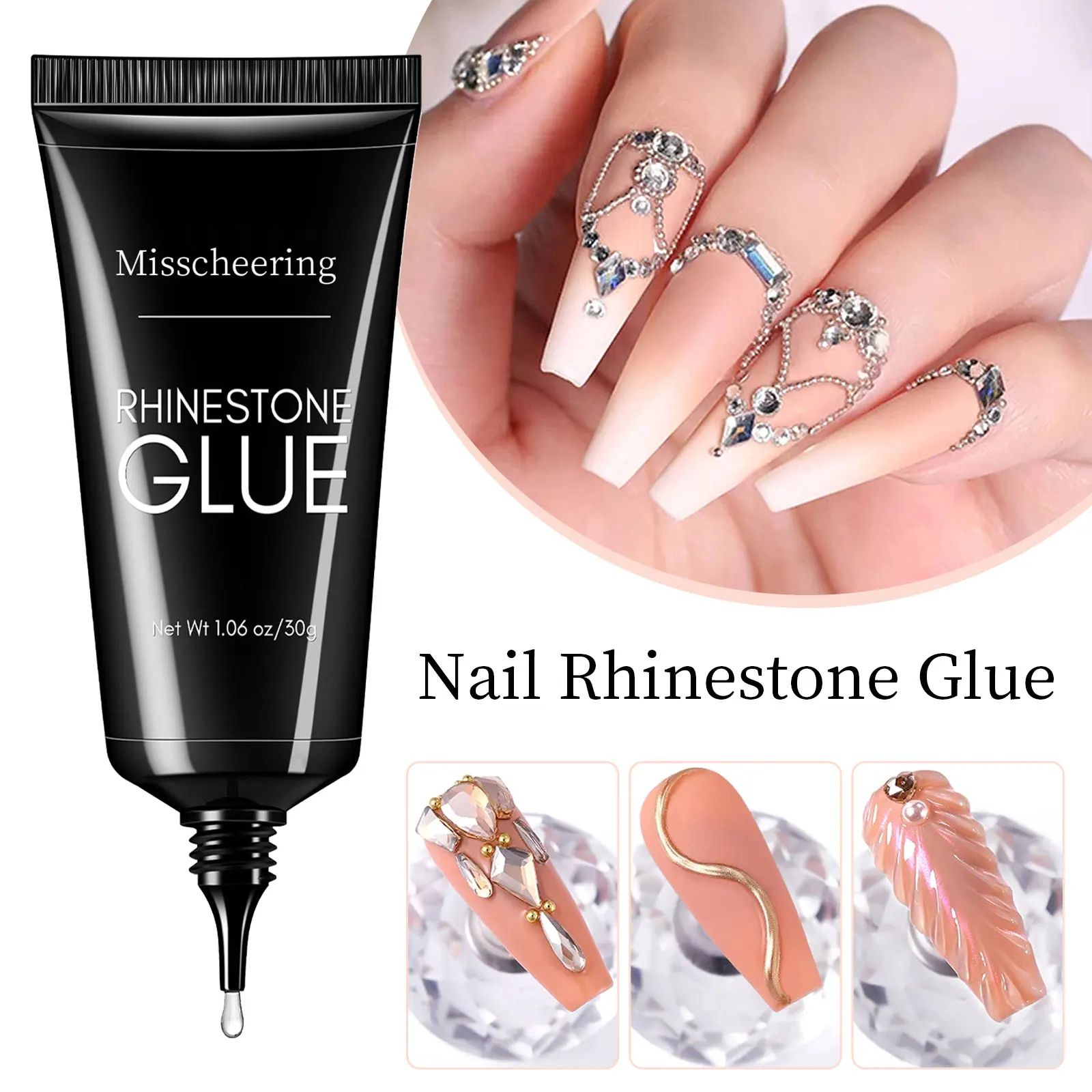 30g เล็บ Rhinestone กาวสําหรับเล็บ Super Strong เจลเล็บกาวสําหรับเล็บ Charm 3D เล็บ Bling เจลตกแต่งอัญมณีเล็บเพชร