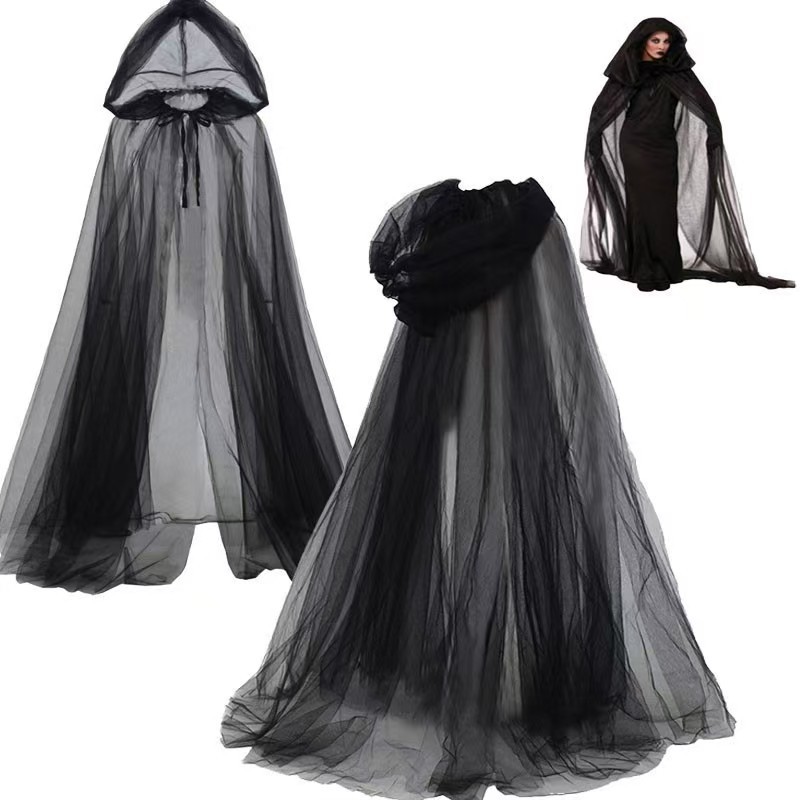 Capa com capuz de Halloween, capa longa de malha, fantasia gótica escura, robe de bruxa, roupa cosplay unissex