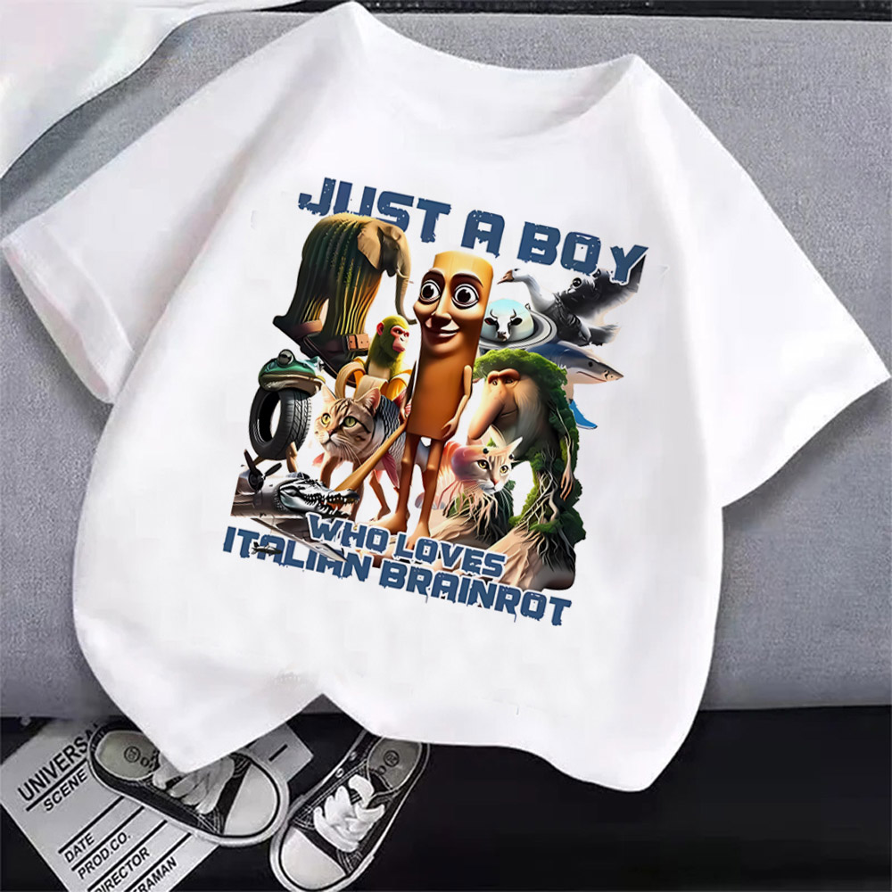 Camiseta italiana Brainrot para niños, ropa con estampado de dibujos animados de Anime, camisetas básicas con cuello redondo para niños, camisas informales absorbentes, regalo