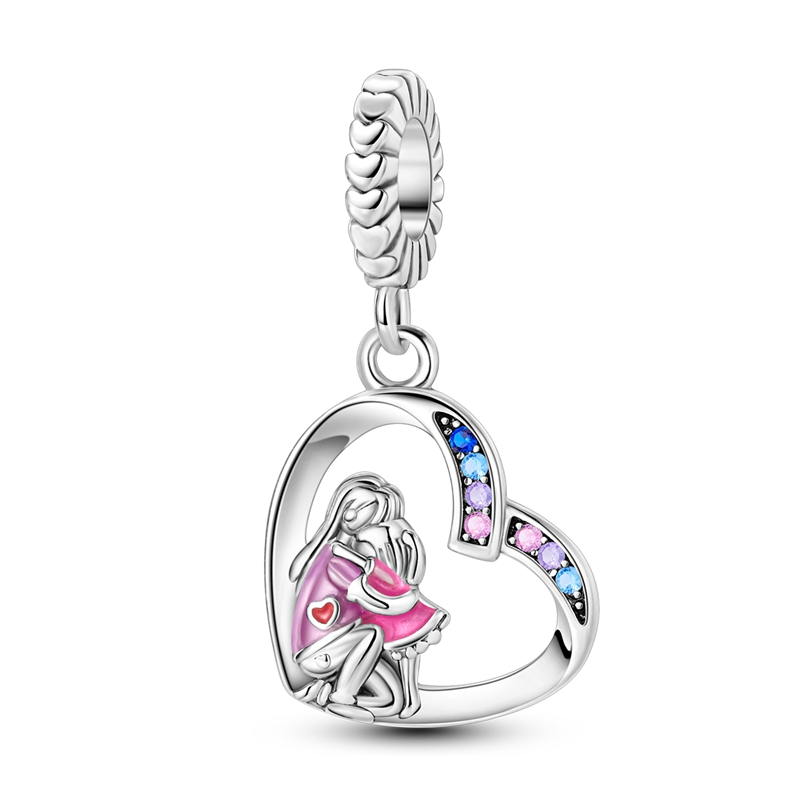 Original 925 Sterling Silver Mother's Love Embrace Charms ลูกปัดจี้ Fit S925 สร้อยข้อมือสร้อยคอ DIY เครื่องประดับ