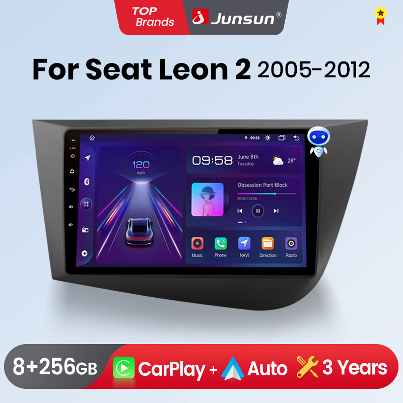 Radio samochodowe Junsun Wireless CarPlay Android Auto do Seat Leon MK2 2005-2012, inteligentne systemy GPS, stereo, radio samochodowe multimedialne