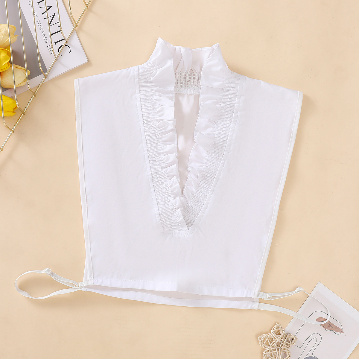 Colar falso de renda plissada elegante feminino, colar falso em forma de V profundo com gola decorativa, colar falso temperamento