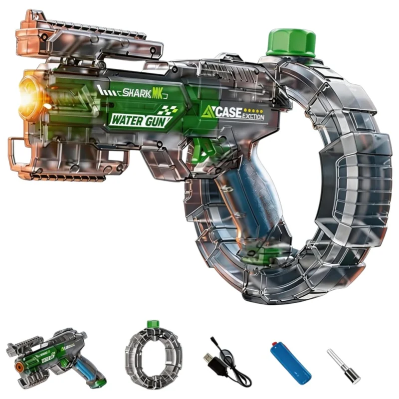 Children Energy Gathering Ring Electric Water Gun Led Emitting Automatic Continuous Water Squirt Gun Summer Outdoor Toy for Kids