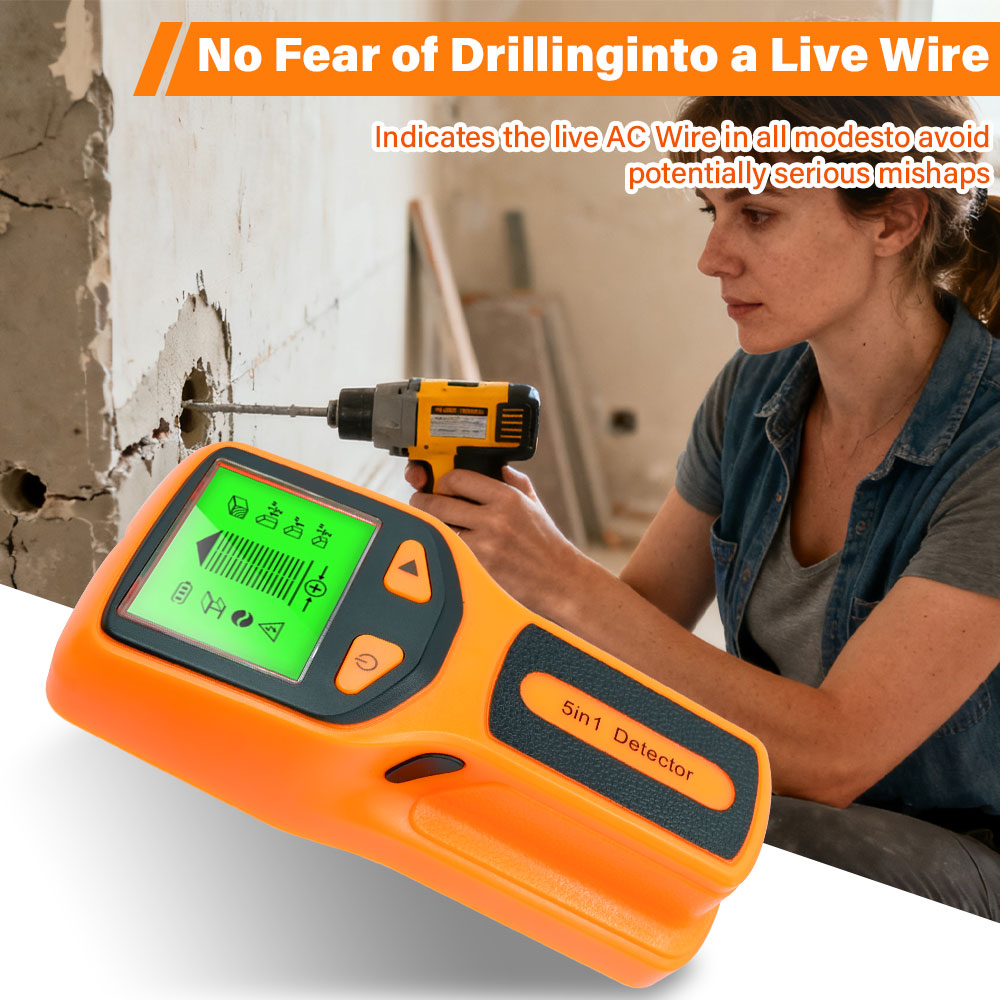 Novo detector de parede 5 em 1, detector portátil de coluna de parafuso, detector de cabo ac ao vivo, cabo, tubo de água em pvc, detector de metais