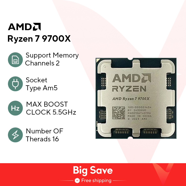New AMD Ryzen 7 9700X Processor R7 9700X 5.5GHz 8-Core 16-Thread 40MB Game Cache 4NM TDP 65W Socket AM5 Gaming CPU Zen 5 No Fan