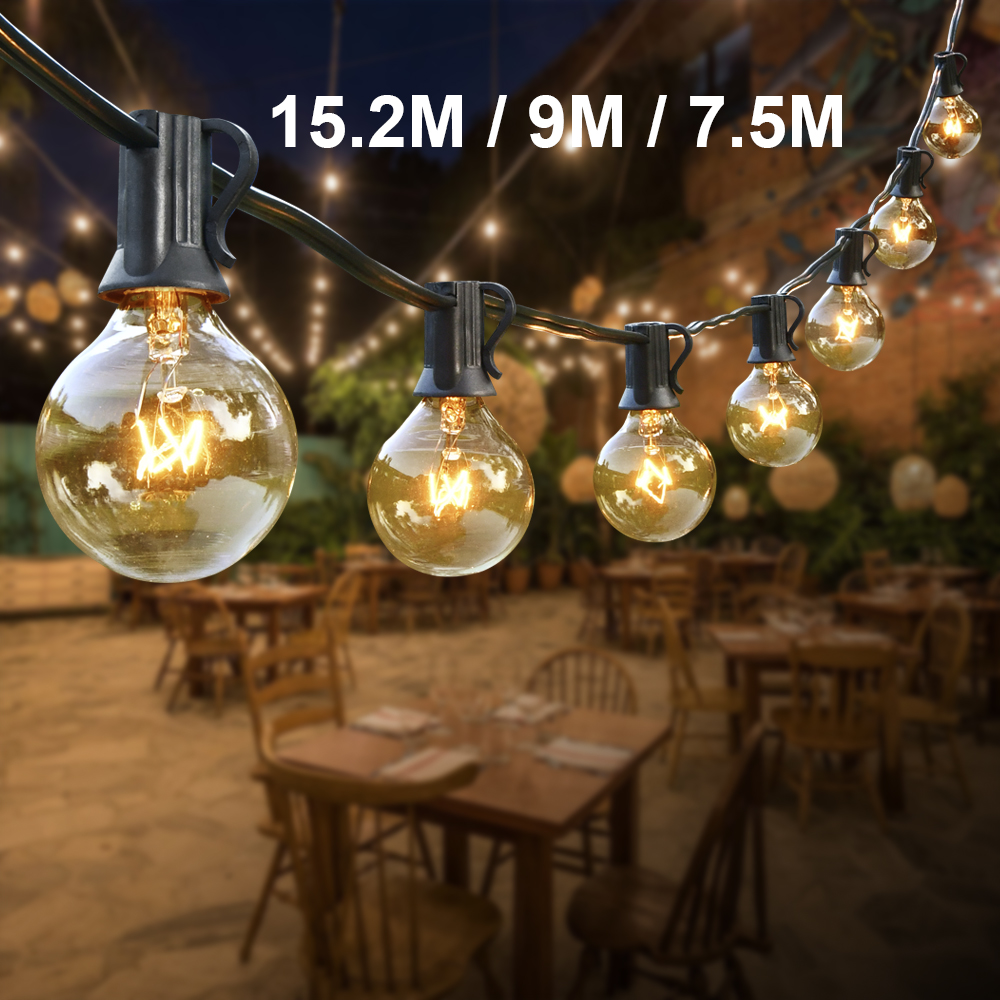 30ft 25ft Patio Lichterkette 220v Outdoor Girlande Lichter anschließ bare Hängelampe für Hinterhof Veranda Balkon Party Dekoration