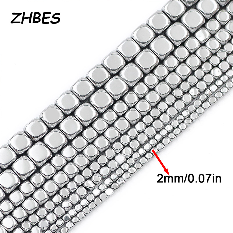 2/3/4/6 MILLIMETRI di Colore Argento Cubo Quadrato Pietra Naturale Ematite Del Distanziatore Perline Sparse Per Gioielli FAI DA TE Che Fanno risultati della collana del braccialetto