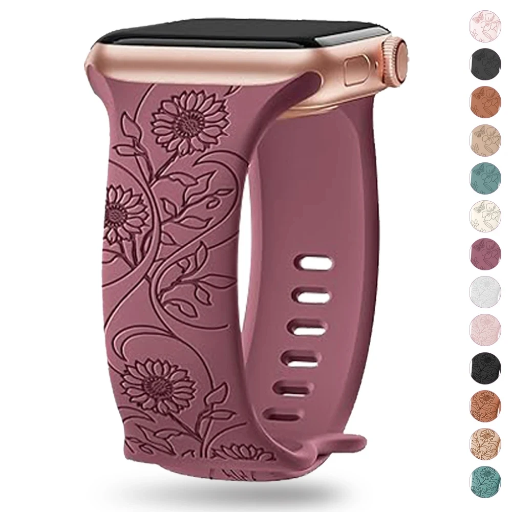 Pasek do Apple Watch Band 44mm 42mm 41mm 40mm 45mm 49mm 44 Mm Floral Engraved Bracelet Correa Iwatch Series 9 7 SE 6 8 Ultra 2