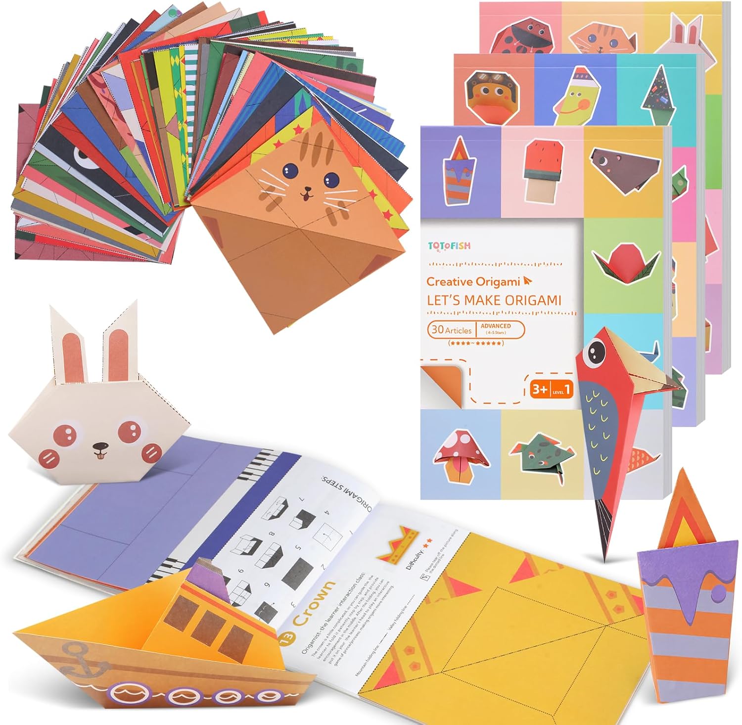 Kit de Origami 96/30 Projetos, Artesanato em Papel, Suprimentos de Arte DIY para Iniciantes, Presentes para Crianças, Meninos e Meninas, Lembrancinhas de Festa