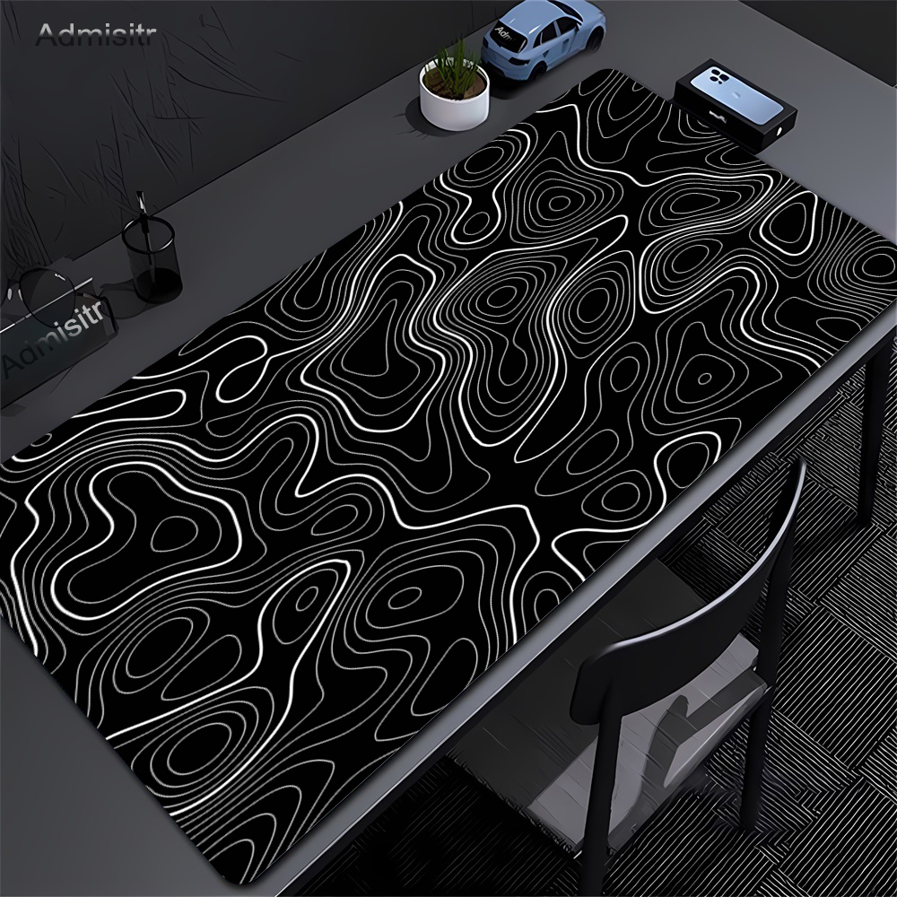 CIFBUY Grote Gaming Muismat Zwart Wit Strata Abstract Ontwerp Antislip Bureau Mat Lock Gestikte Rand voor Computer Keyboa