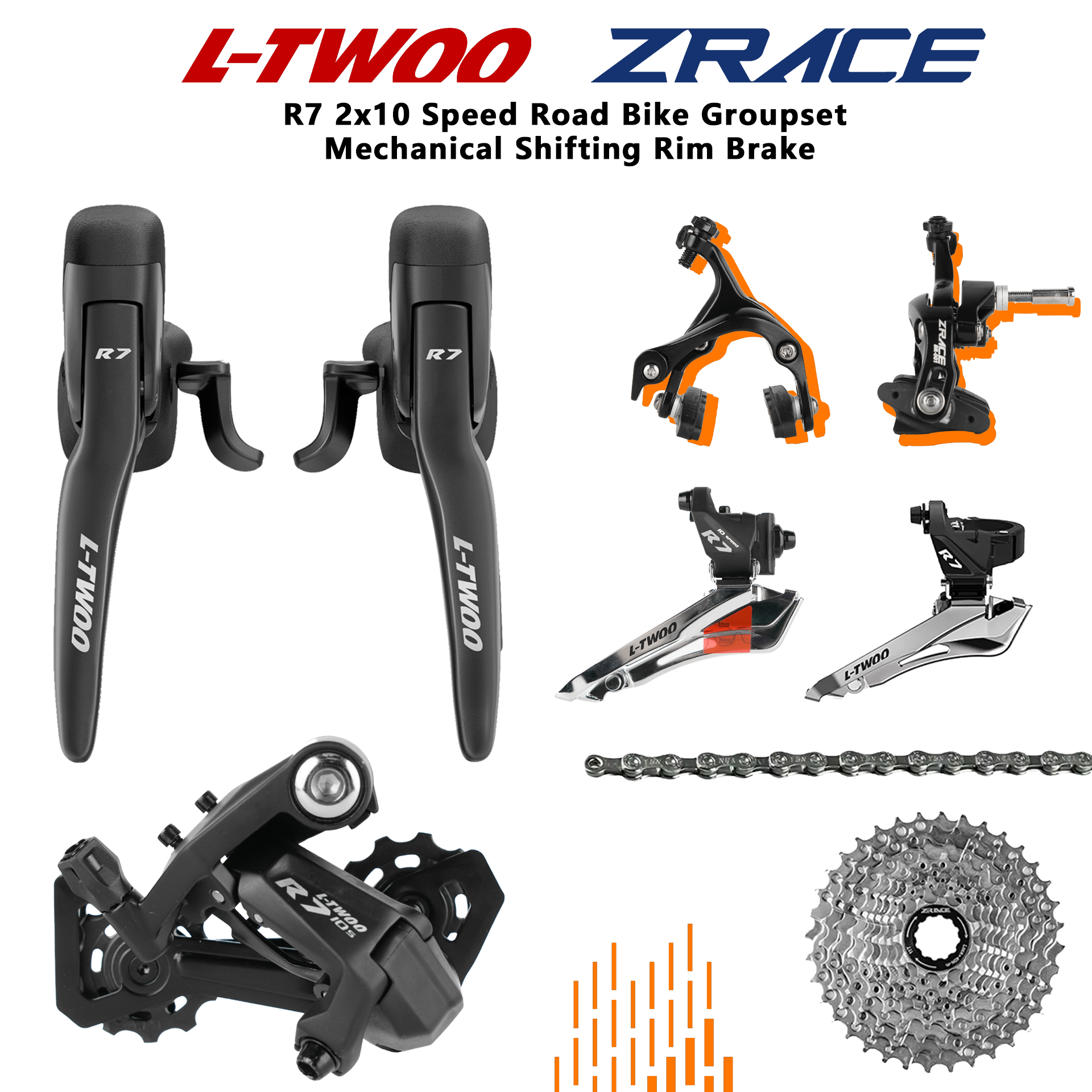 Groupe de transmission LTWOO R7 2x10 vitesses pour vélo de route, kit de frein à jante mécanique 20S, compatible avec Shimano Tiagra 4700 Sora R3000 ZRACE Caliper
