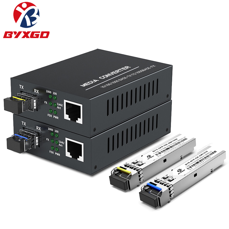 Оптический конвертер BYXGD SFP Gigabit Media, SFP 20/40/80 км, SC/LC, одномодовый, одноволоконный/двухволоконный, с 1.25G BIDI SFP
