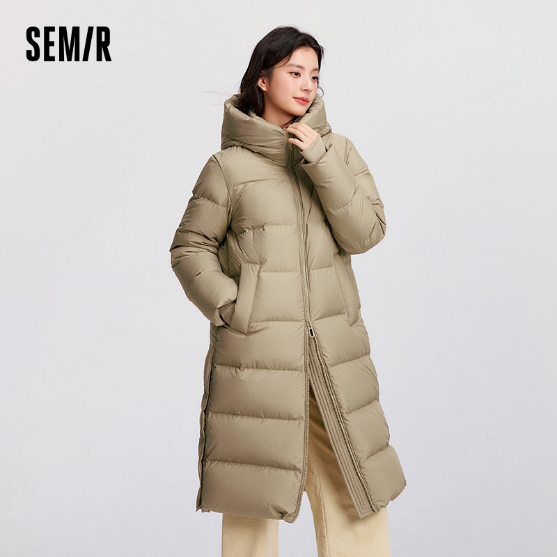 Semir-Chaqueta de plumón para mujer, ropa de plumas de ganso repelente al agua, larga, con capucha y abertura, holgada, para invierno, 2024
