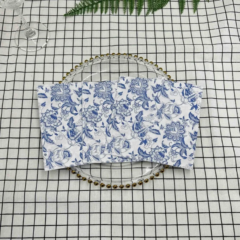 10/20 pçs 33cm 2 camadas decoração de festa papel estilo chinês linha azul desenho flor papel placemats borboleta osso bart papel