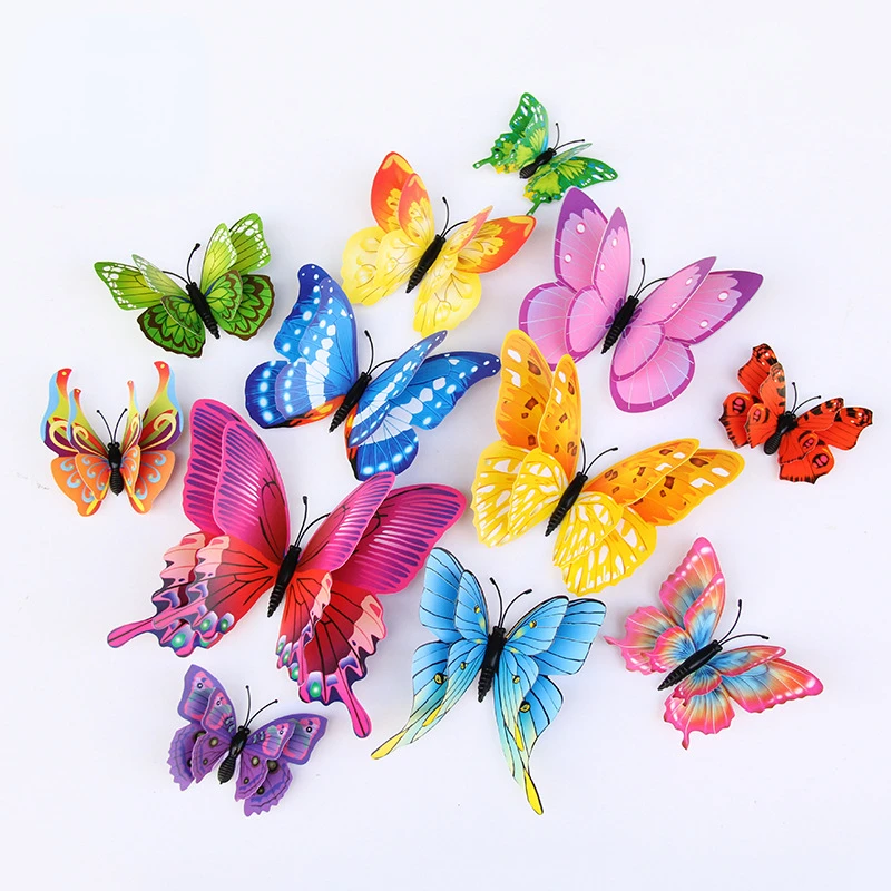 Aimants muraux papillon Double couche pour réfrigérateur, 12 pièces, couleur vibrante, artisanat Art déco pour décorations de fête à domicile