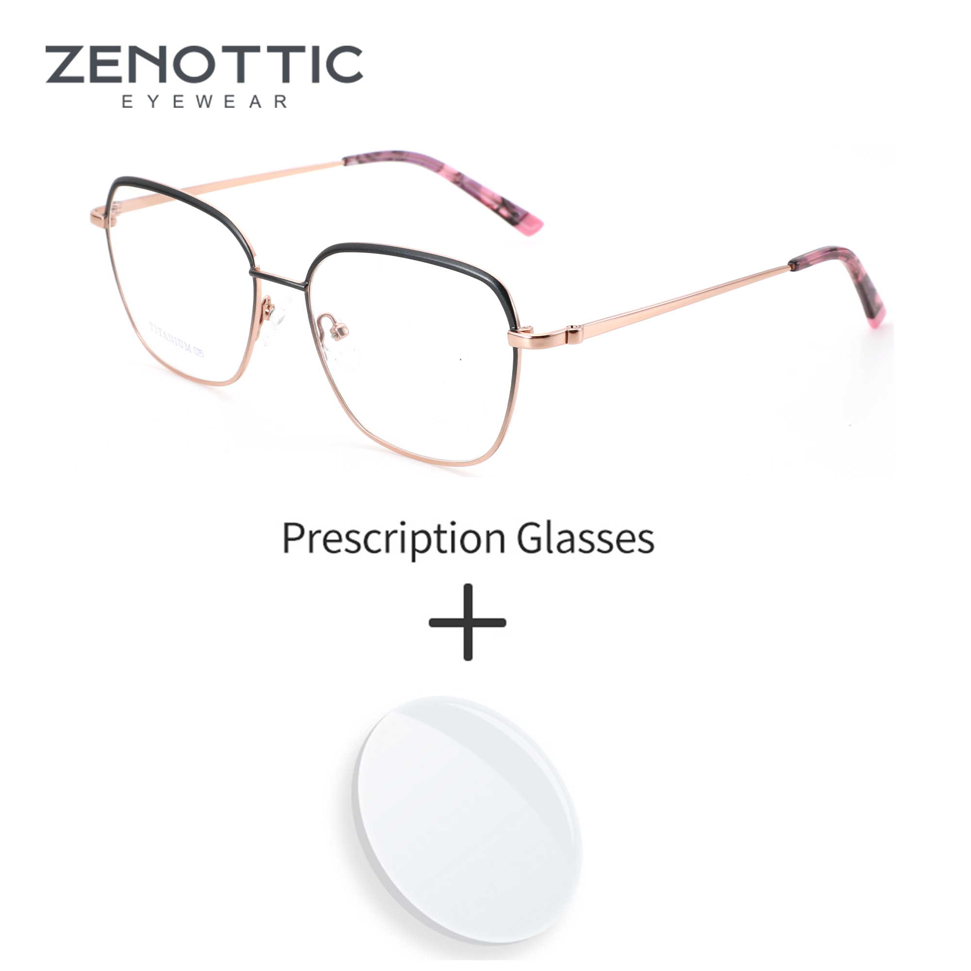 ZENOTTIC XL Größe Damen Reines Titan Brillen Modisches Quadrat Anti Blaues Licht Progressive/Photochrome Optische Brillen
