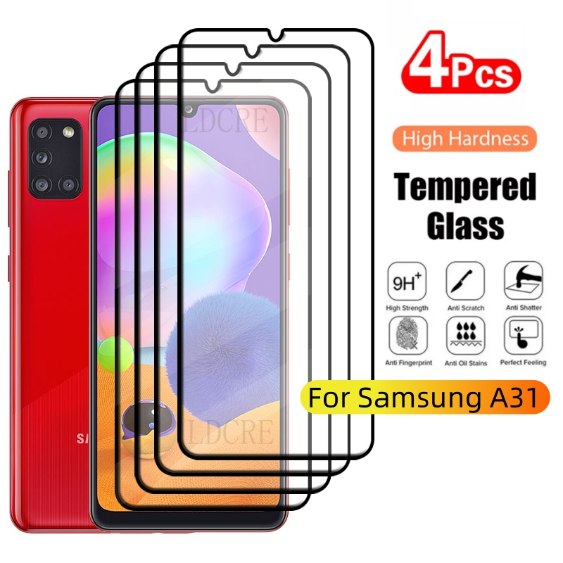 4 Uds para Samsung A31 vidrio Samsung Galaxy A31 vidrio templado 9H cubierta protectora completa pegamento para Protector de pantalla Samsung A31 A 31
