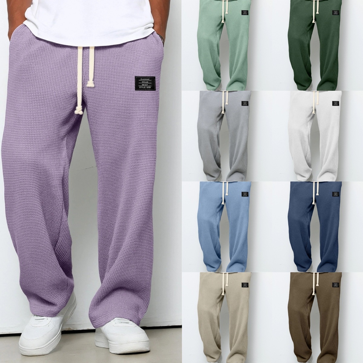 Calças Casuais Masculinas de Corduroy para o Verão, Estilo Solto, Calças Retas, Com Cintura Elástica e Cordão, Moda Streetwear