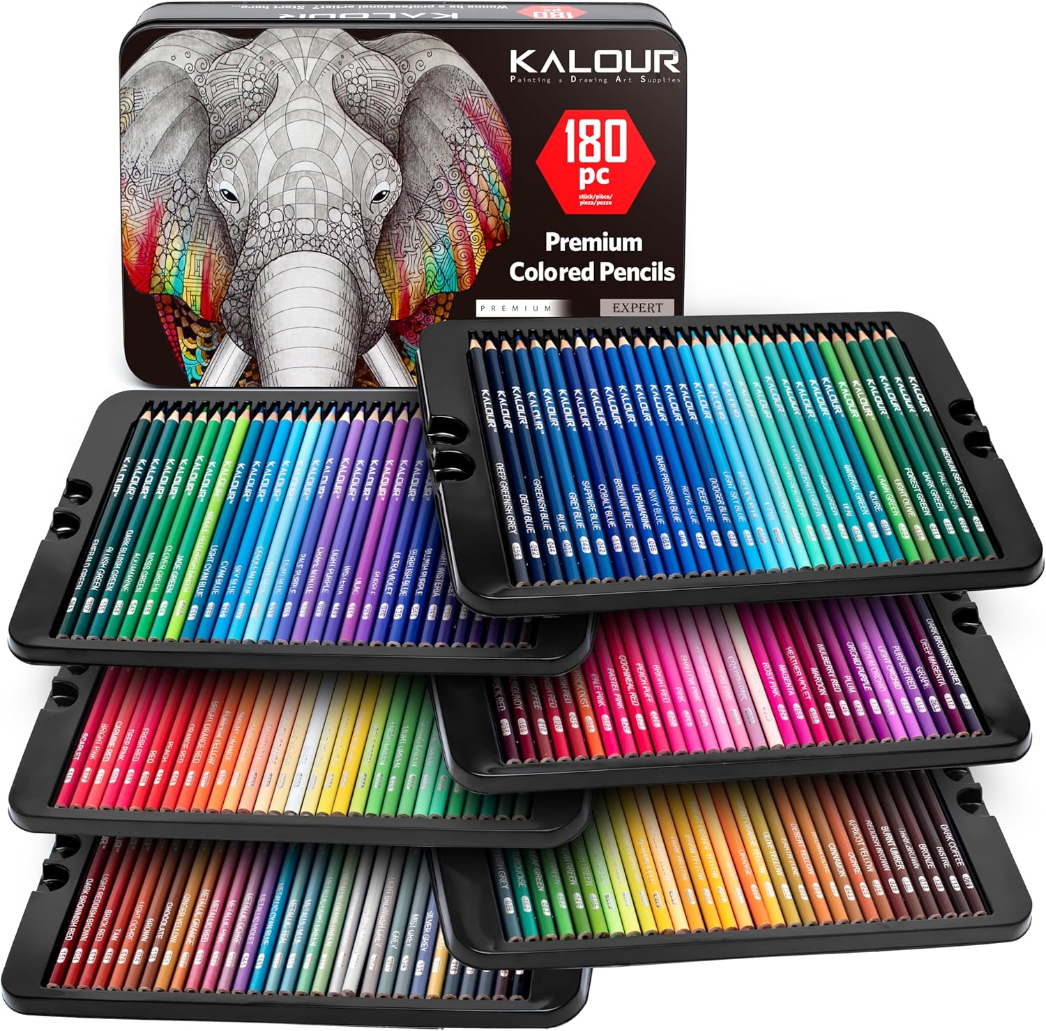 KALOUR 180 Ensemble de crayons de couleur pour artistes adultes - Noyau souple à pigments riches -12 crayons métalliques - Idéal pour le colorier et le dessin