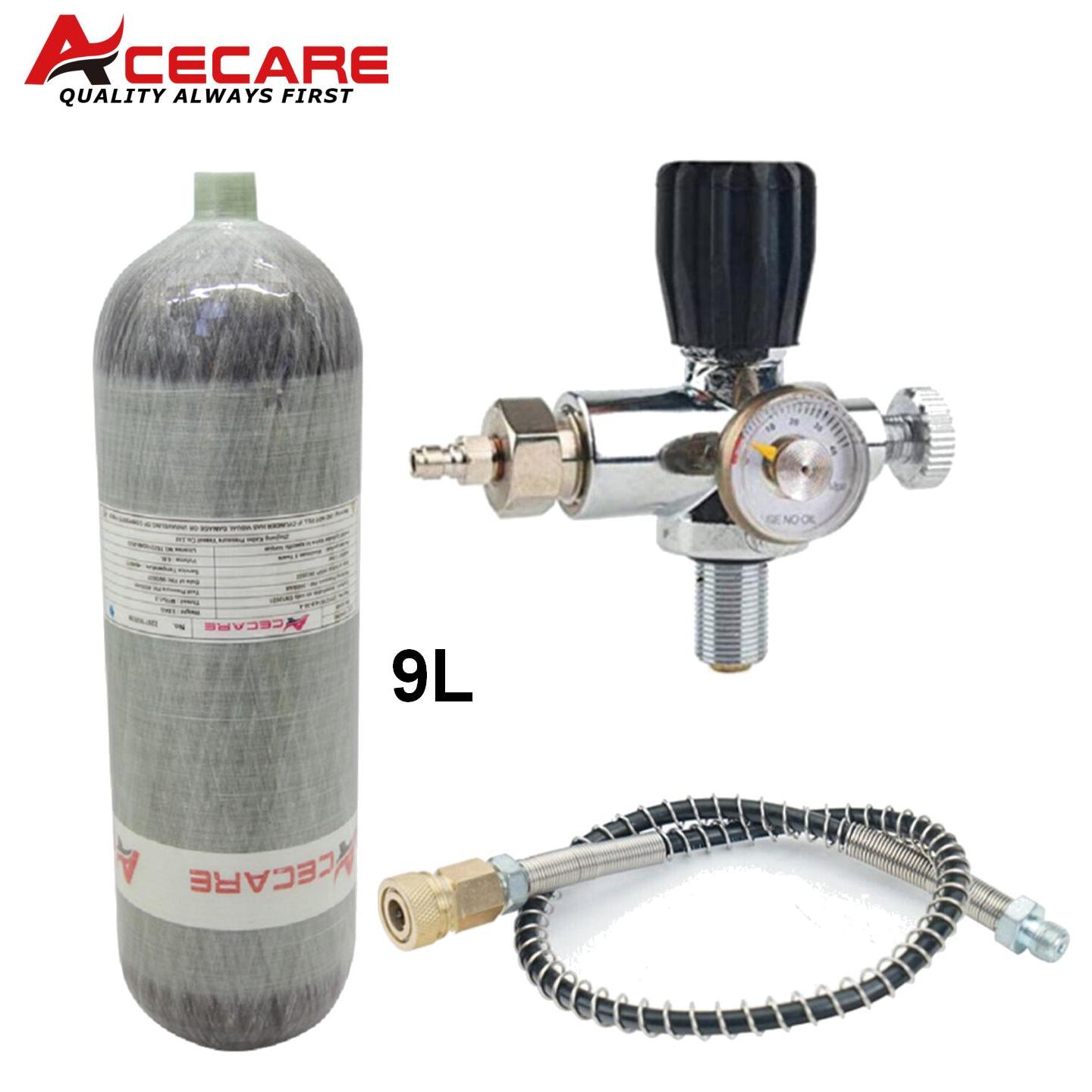 ACECARE-tanque de fibra de carbono HPA, 4500PSI, 300bar, 9L, botella de buceo, estación de llenado, válvula reguladora de carga, M18 x 1,5