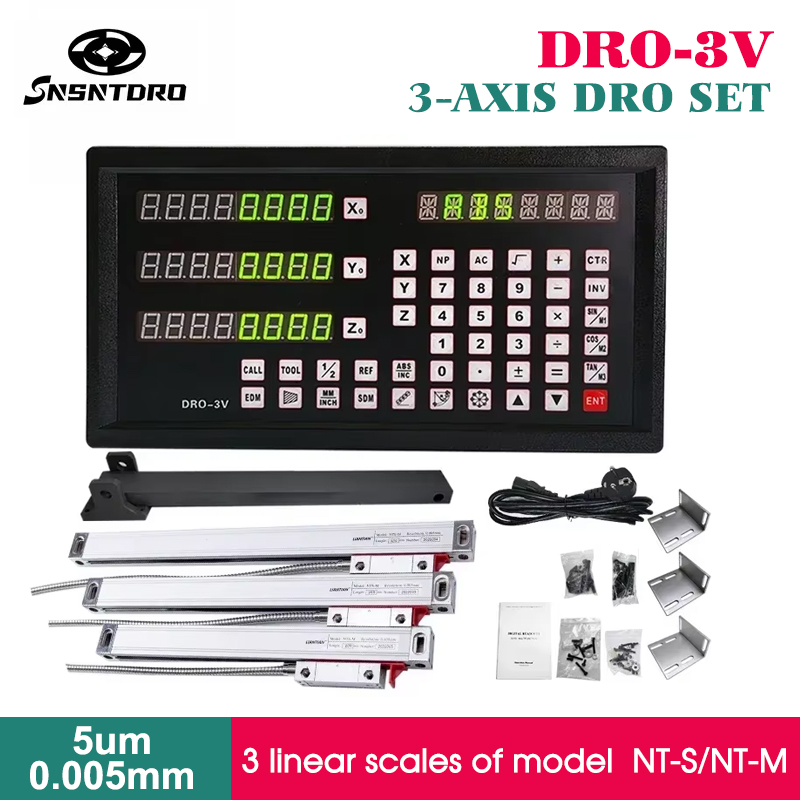 Digital Readout Display DRO-3V and 3 Pieces 0-1000mm High-Precision Encoder for Milling Machine EDM Boring Machine Grating Ruler