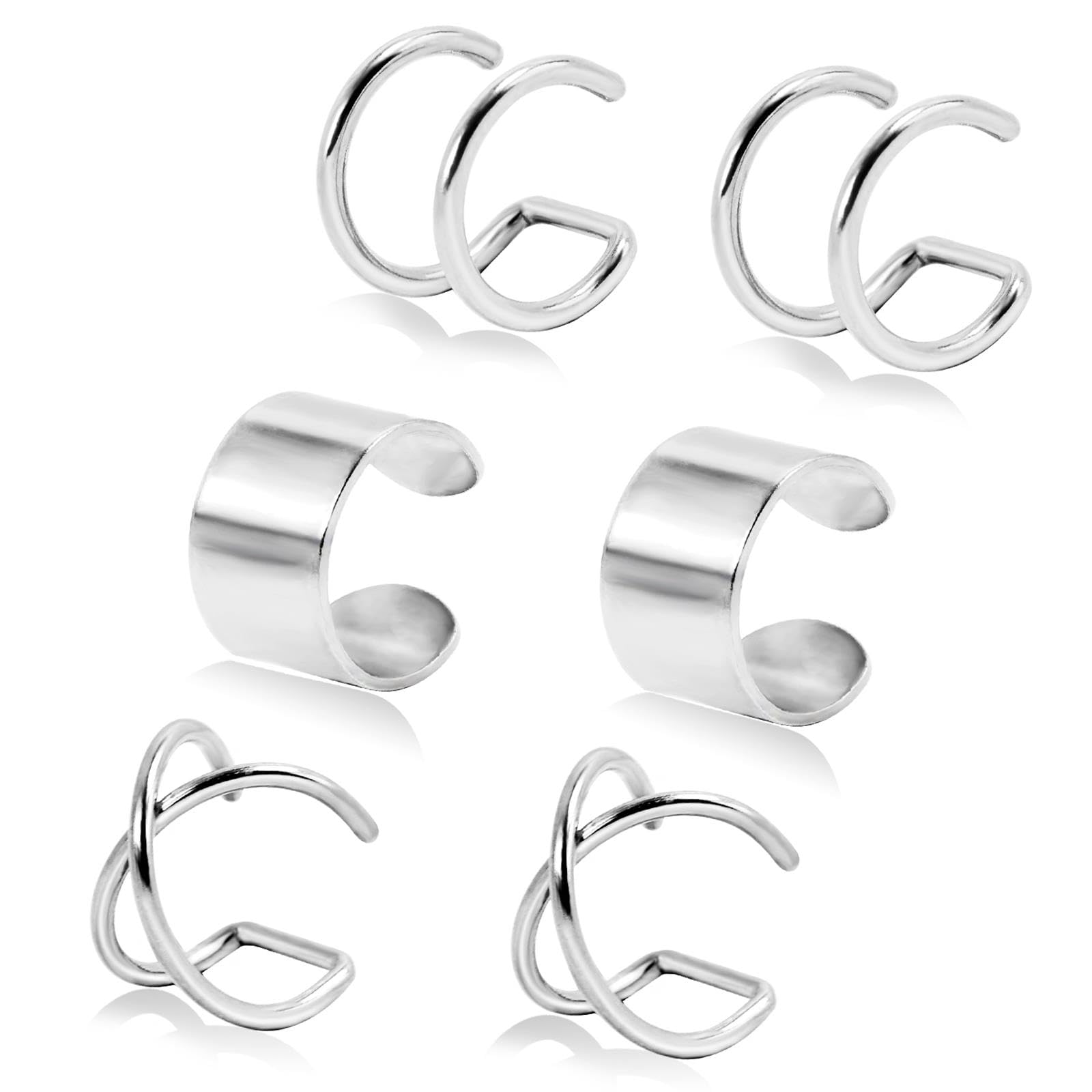 2pcs สแตนเลสสตีลอินเทรนด์น่ารักคู่เส้นหูชุดไม่เจาะปลอม Helix กระดูกอ่อน Huggie CROSS Cuff ต่างหู