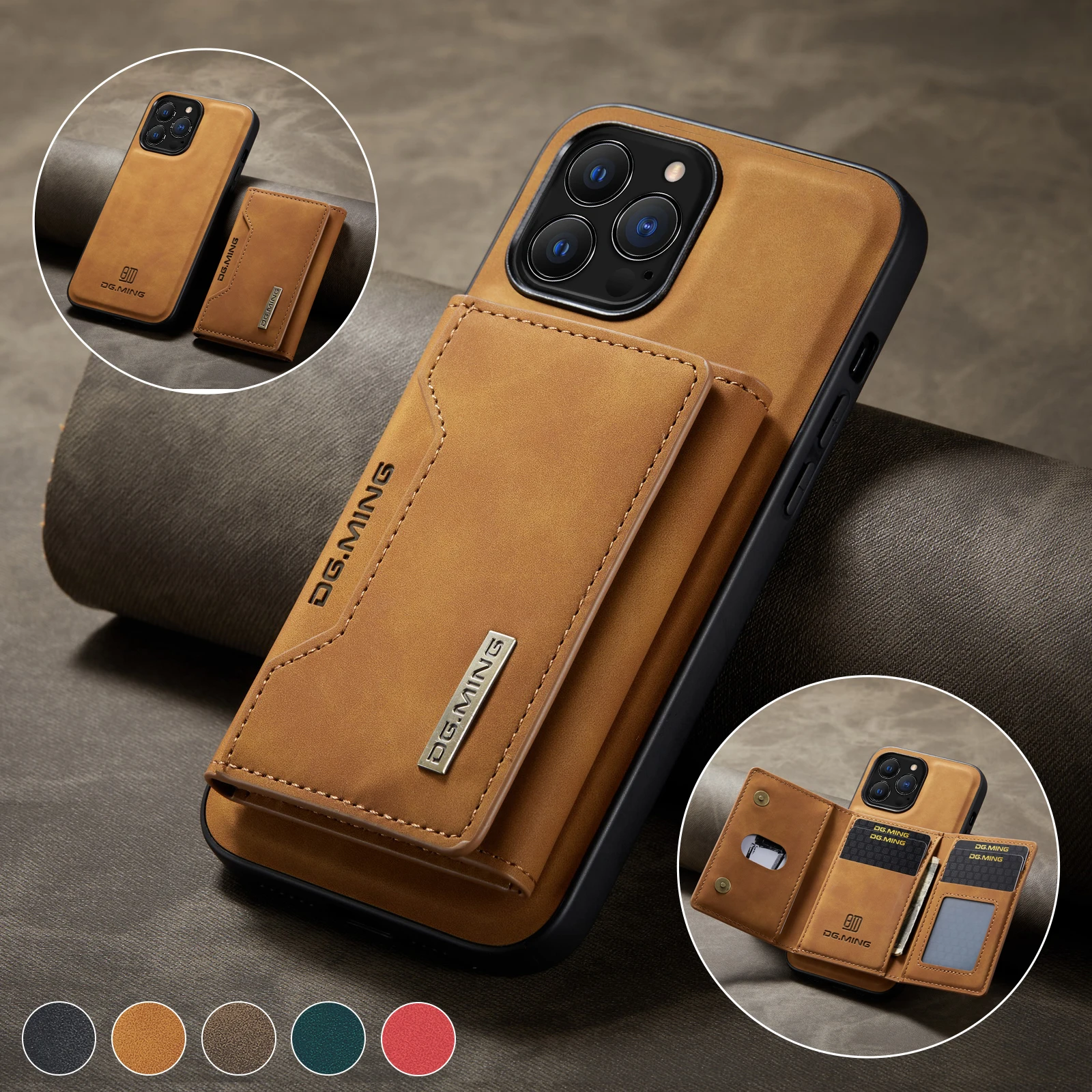 Magnetyczne etui skórzane 2 w 1 z odłączaną klapką do iPhone'a 16 17 Pro Max 15 13 12 11 14 Plus Se 2022, portfel z przegródkami na karty.
