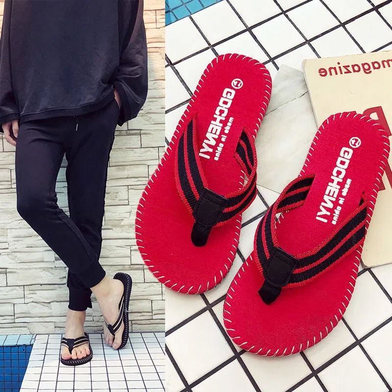 Sandal Fashion pria sepatu musim panas pantai bersirkulasi sepatu sandal rumah sandal jepit datar dalam ruangan rumah hitam Chausson Homme