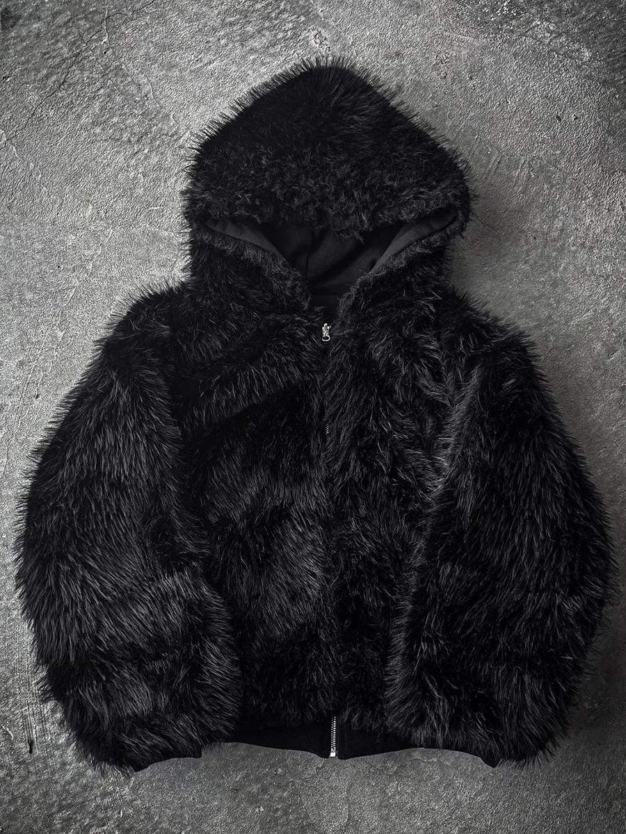 Mauroicardi Autumn Winter Oversized Thickened Warm Black Reversible Faux Fur Parka Coat Men with Hood Zipper Fluffy Jacket 2025