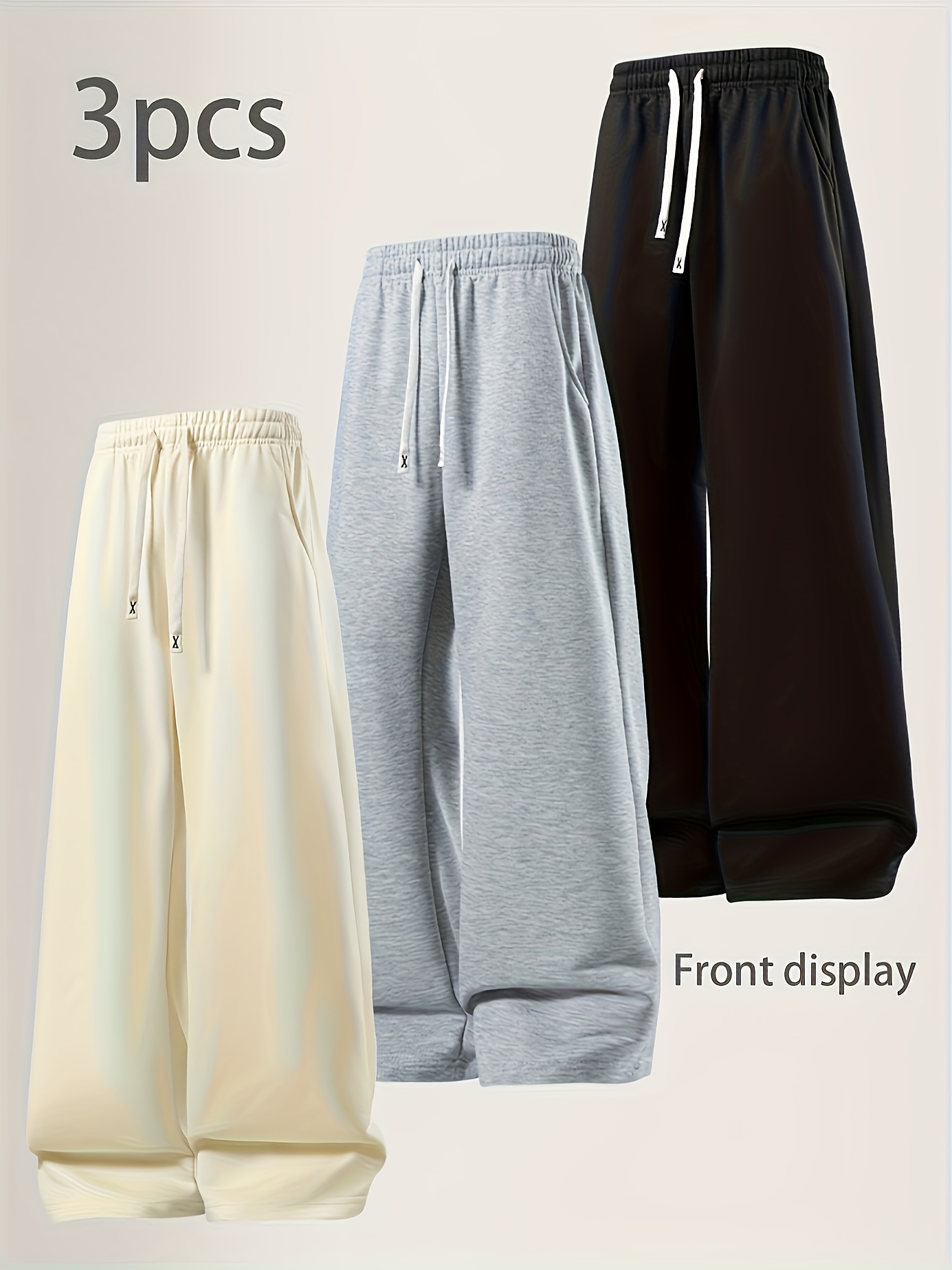 Conjunto de 3 Calças Versáteis da Moda de Verão [Jogger de Malha Macia] Caimento Solto, Cintura Elástica com Cordão, Bolsos Duplos