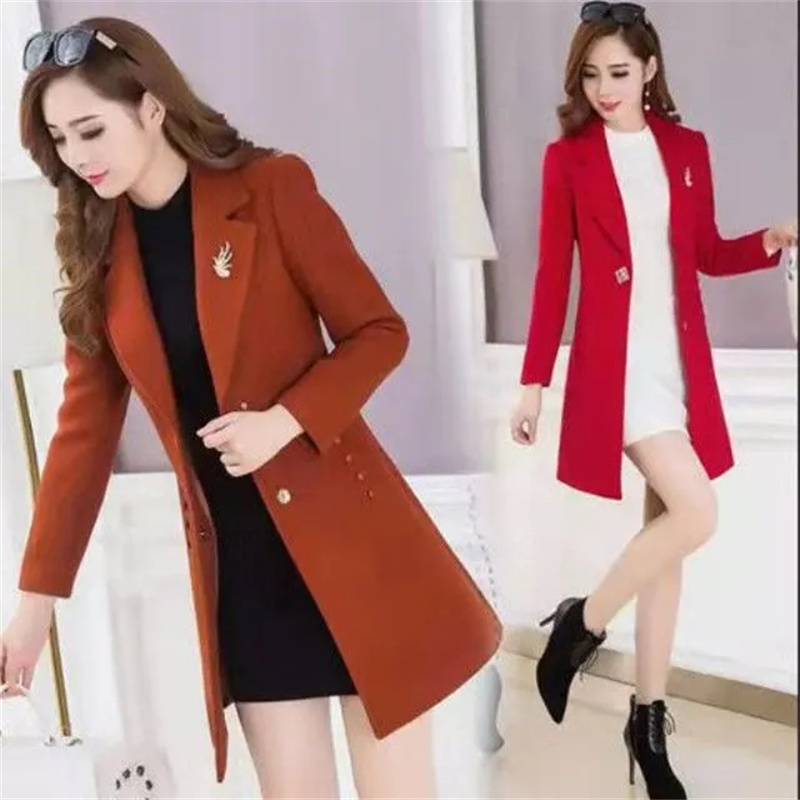Mantel Wol Tebal Wanita Pertengahan Panjang 2023 Musim Gugur Musim Dingin Baru Setelan Kerah Jas Hujan Mode Korea Jaket Wol Ramping Trendi