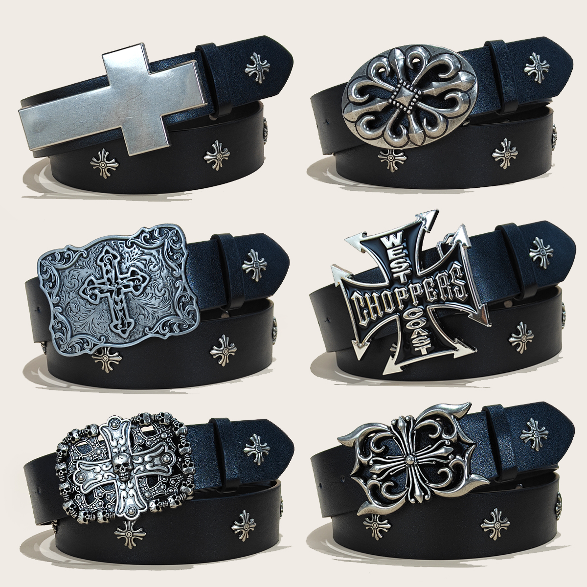 Sabuk Berpaku untuk Pria dan Wanita, Sabuk Y2K Gaya Metal Punk Rock, Rivet Ukuran Besar, Sabuk Kulit dengan Rivet Silang untuk Celana Jeans