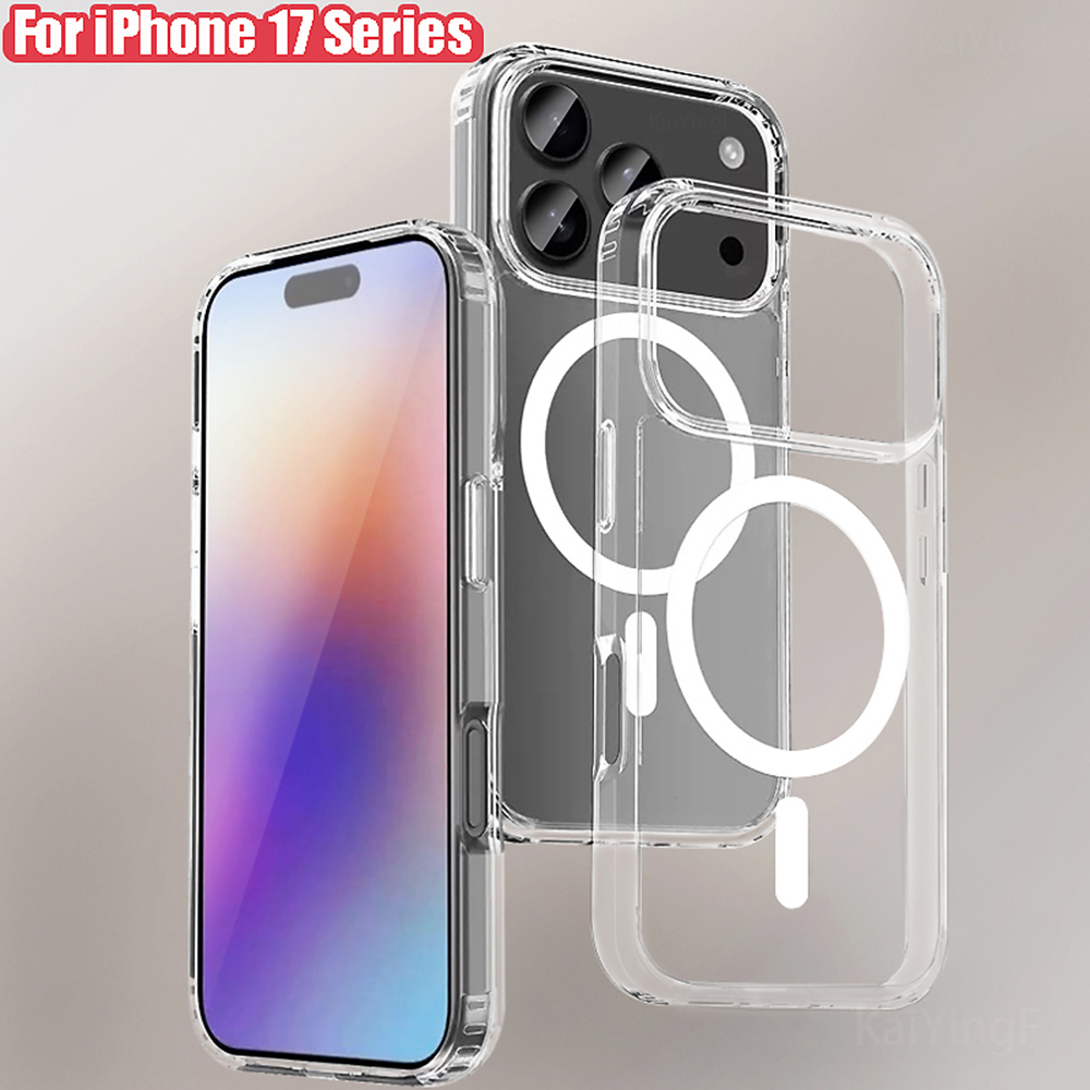 Luxury Magnetic Wireless Charge Clear Case for iPhone 17 Pro Max Air For Magsafe Back Cover Transparent Case