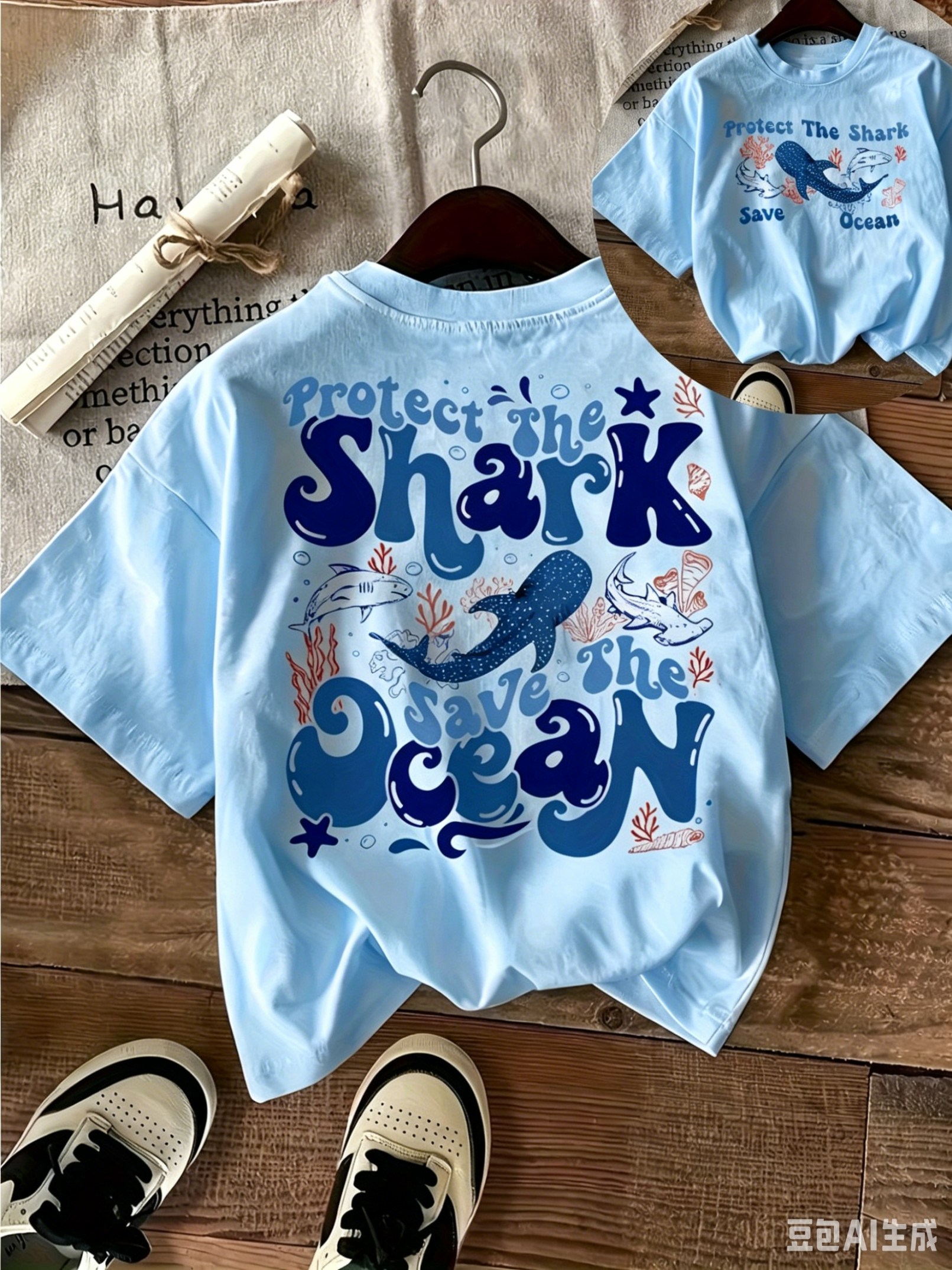 Koszulka Eco Ocean Conservation Shark Męska Damska Dziecięca 2025 Lato Nadruk Rekin Wieloryb Luźny Krój Okrągły Dekolt Krótki Rękaw Save The Ocean Tee
