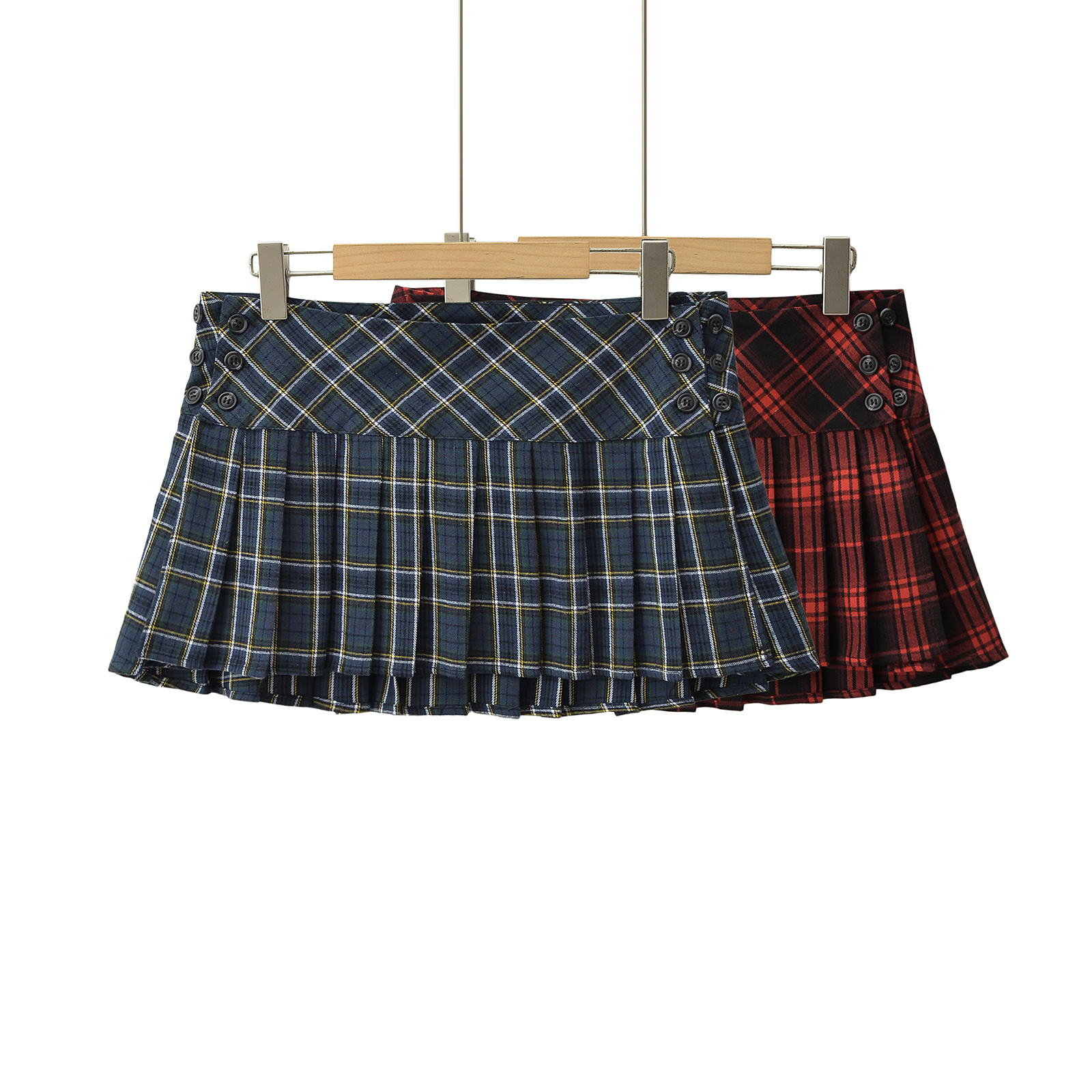 Verão mini saias para mulher moda coreana saias xadrez vermelhas para mulheres y2k saias plissadas estilo preppy botão lateral acima