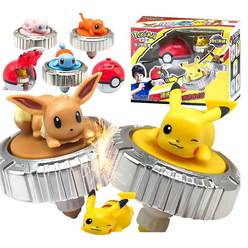 Pokemon Elf Spinning Top Gyro Ball Action Figure Figurine Pikachu Charmander Squirtle Mew Eevee Launcher เด็ก Battle เกมชุดของเล่น