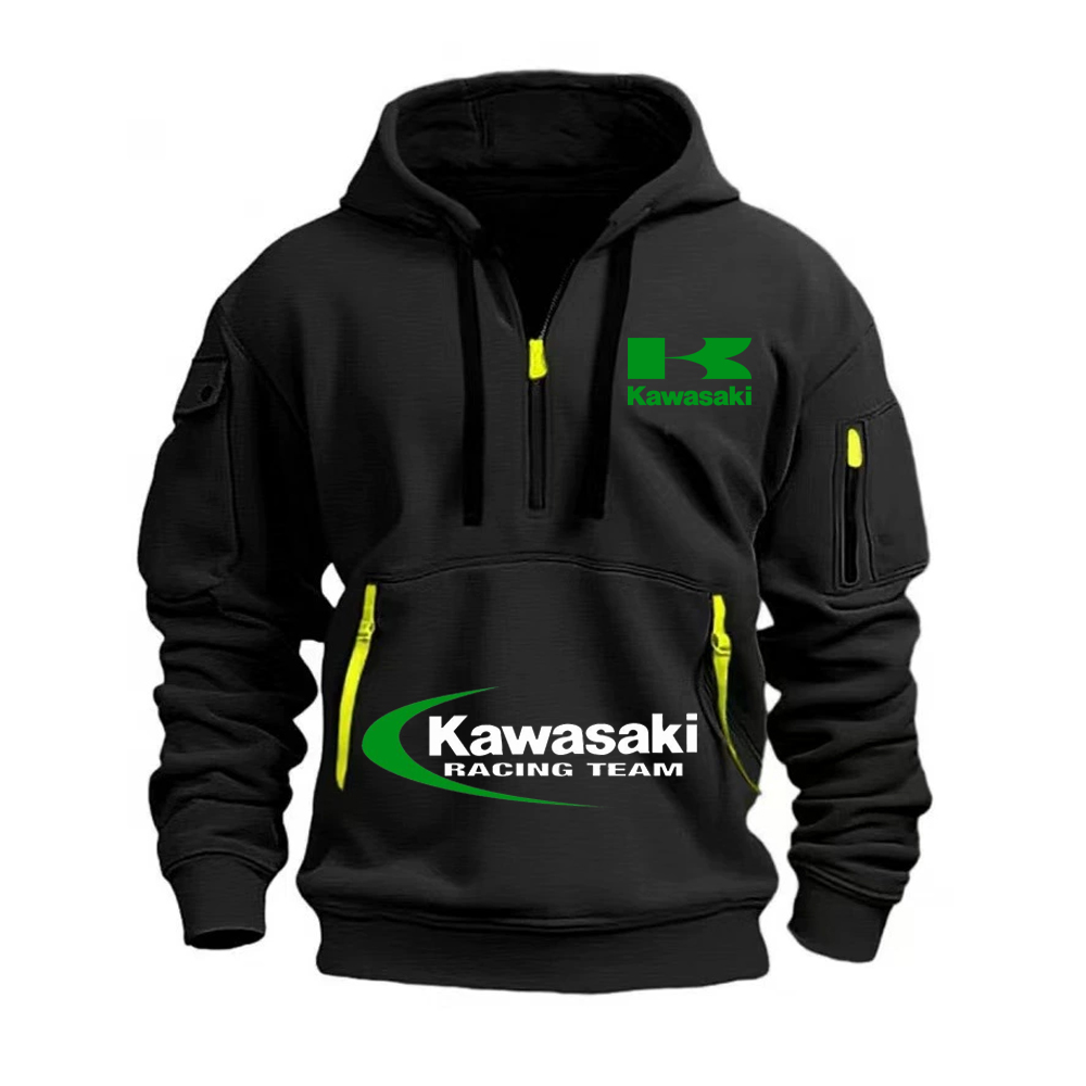 Kawasaki Logo 2025 Новая мужская толстовка с капюшоном на полумолнии для любителей экстремальных видов спорта на открытом воздухе, весенне-осенняя повседневная спортивная толстовка
