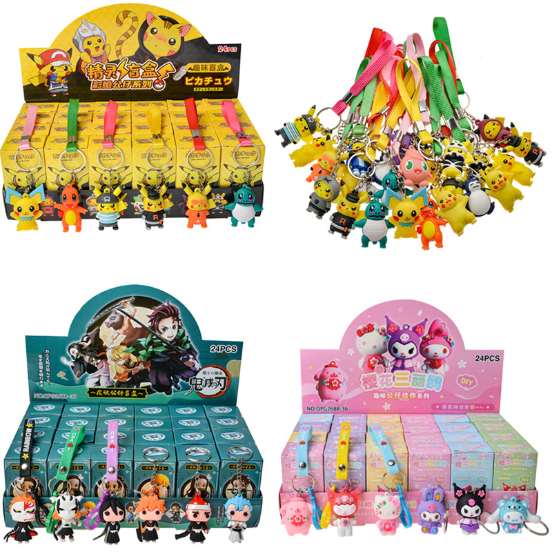 Heißer Verkauf 24 Teile/satz Anime Sanrio Hallo Kitty Kuromi Schlüsselbund Anhänger Figuren Pokemon Pikachu Schlüsselring Spielzeug Für Kinder Geschenke