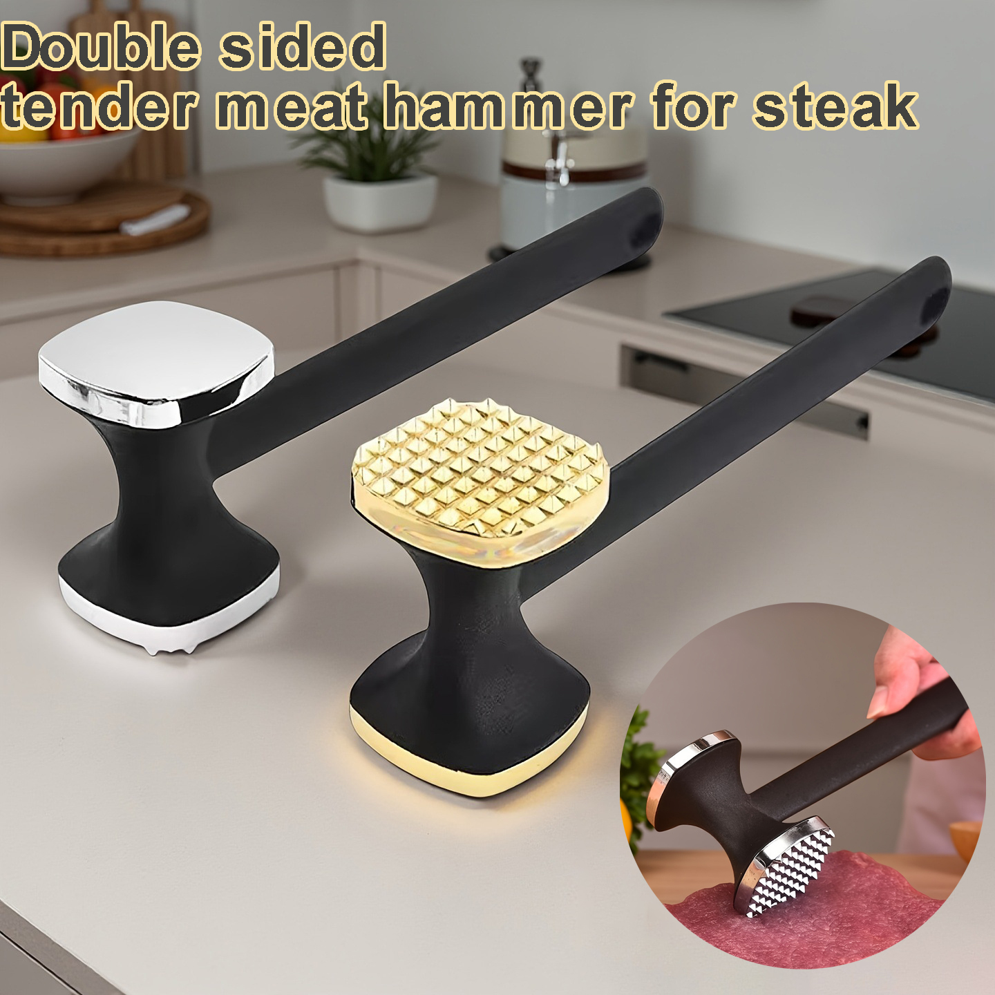 Heavy Duty Stainless Steel Meat Tenderizer Hammer Kitchen Gadget for Effortless Pounding & Tenderizing Beef Chicken Pork