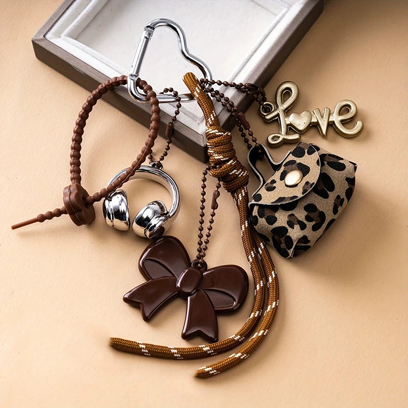 Maillard Geflochtenes Seil-Anhänger Exquisiter Niedlicher Leder-Anhänger Charm mit Mini-Schleife Tasche Damen Luxus-Taschenanhänger Schlüsselanhänger Handyschmuck