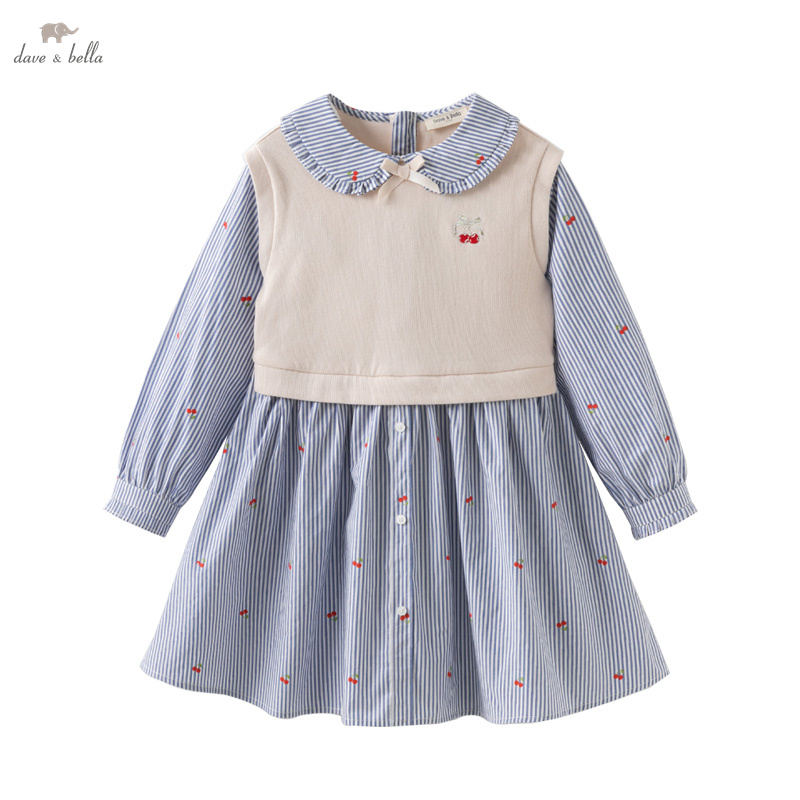 MAC-Robe de princesse rayée pour enfants, manches longues, coton, doux, mignon, sans impression, bébé fille, fête, DK1250369, printemps