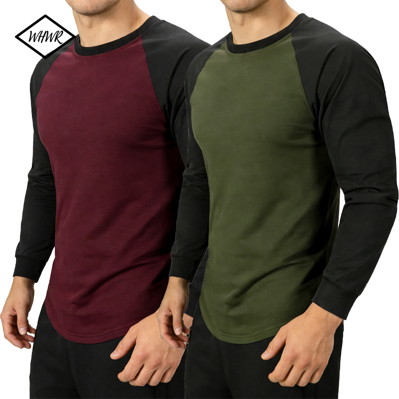 Męska koszulka baseballowa, codzienna, oddychająca, raglanowa, z długim rękawem, okrągły dekolt, patchworkowa, lekka, w stylu vintage, sportowa koszulka fitness.