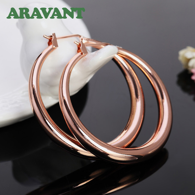 Aravant 925เงิน35มม. ห่วงต่างหูทองคำสีกุหลาบสำหรับเครื่องประดับแฟชั่นผู้หญิงหญิงสาว