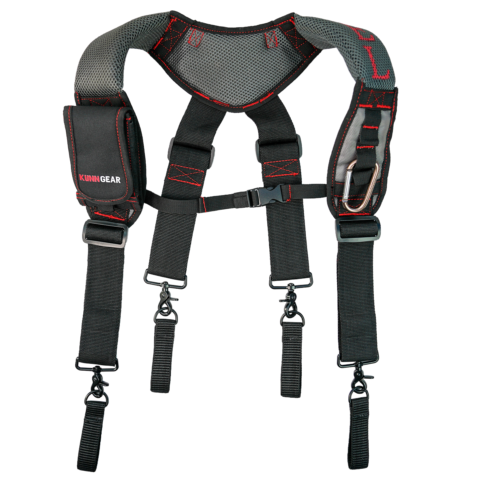 KUNN Gel Tool Belt Harness Padder, szelki z 4 szt. pętli na pasek narzędziowy i 1 szt. karabińczyka 1 uchwyt na telefon budowlany