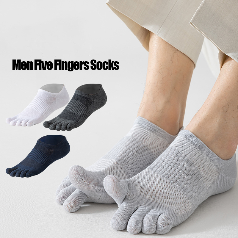 6 pares de calcetines cortos de cinco dedos de algodón puro para hombre, calcetines de barco de malla transpirable antibacterianos absorbentes para el sudor, calcetines deportivos para correr