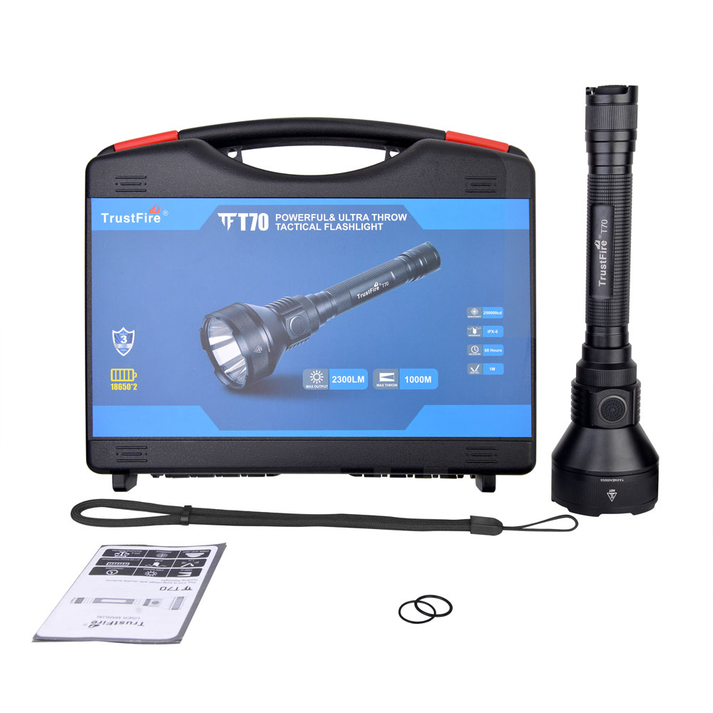 Trustfire-linterna potente T70 para caza, 1000 metros de largo alcance, 2300 lúmenes, 2 interruptores, 18650, luz de Flash Led fuerte de alta potencia