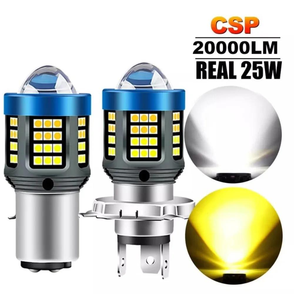 1pc H4 BA20D H6 LED Motorcycle Headlight CSP Dual Color White Yellow Hi Lo Beam Lens Fog Lamp for Motobike Scooter Running Light